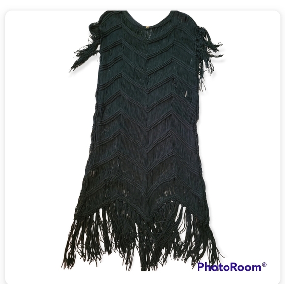 PILYQ MIDNIGHT Crochet Fringe Swimsuit Cover Up Black  Dress - Picture 6 of 12